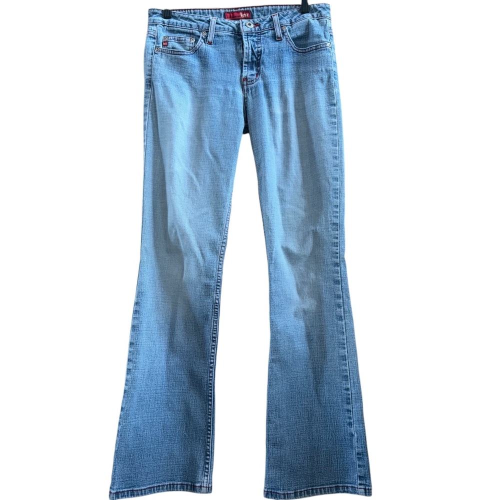 Lei Jeans Y2K Bootcut Light Wash Denim Jeans with Red floral logo size 7 - Picture 2 of 15